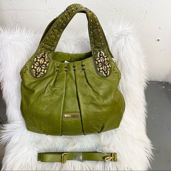 NEW Isabella Fiore Olive Green Leather Embellished Shoulder / Crossbody Purse - Picture 1 of 11